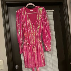 GB Dillards pink sequin wrap cocktail dress size L
